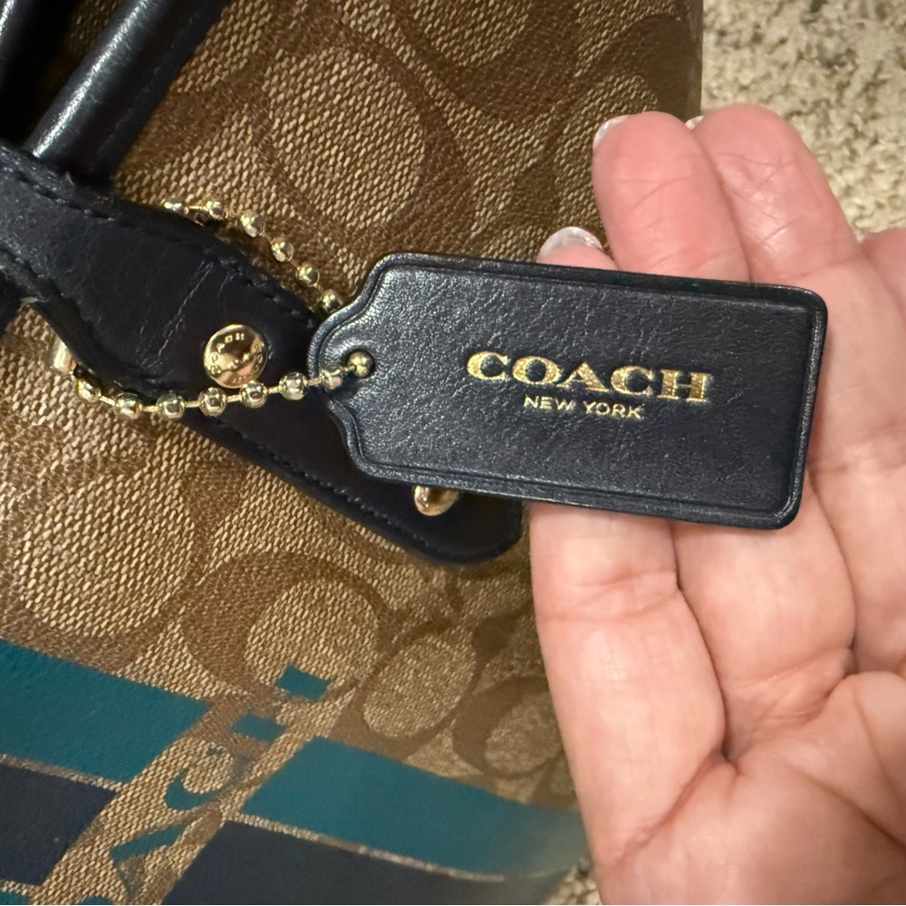 Coach Signature Brown and Blue Briefcase - Picture 7 of 11